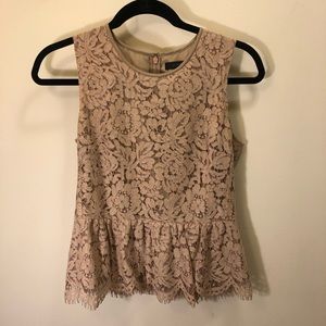 J.CREW Lace Peplum Blouse Sleeveless Nude Tan Sz 0